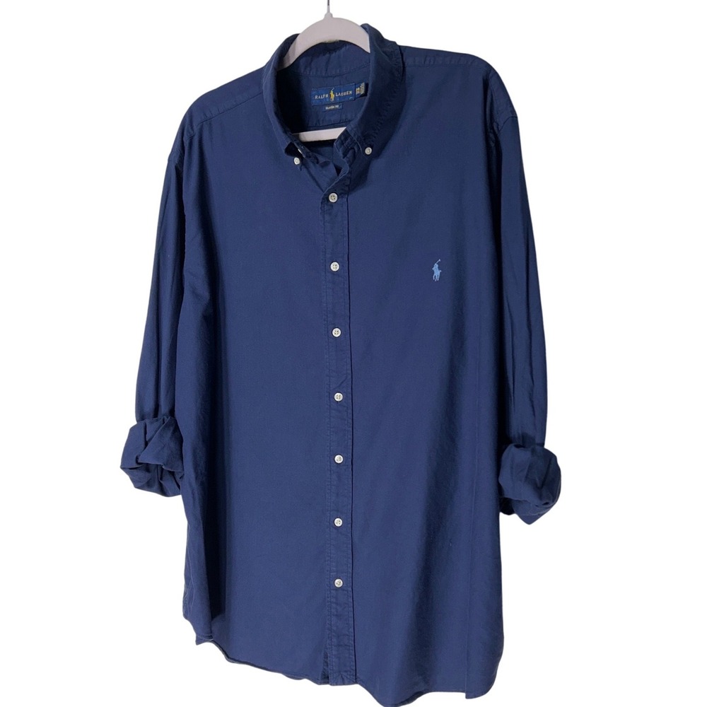 Ralph‎ Lauren Mens 2XL Classic Fit  Long Sleeve Cotton Button Down Shirt Blue